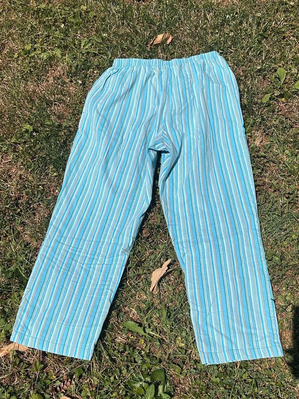 Vintage 90s-Y2K High Rise Blair Blue & Green Striped Pull-On Pant 97% Cotton